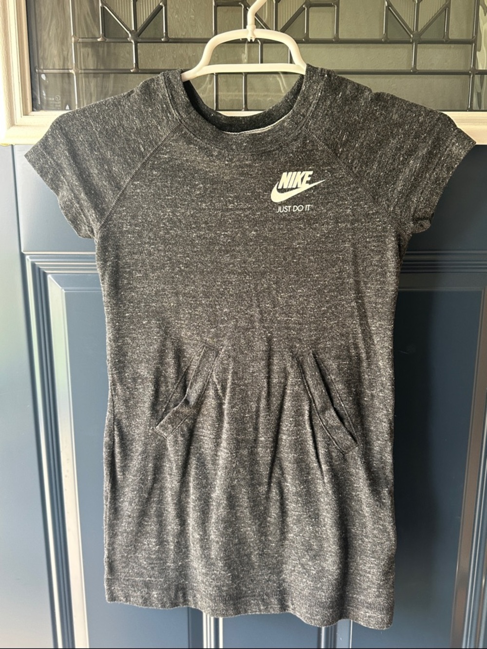 Nike Dark Heather Gray Short Sleeve Tee Dress with Kangaroo Pockets